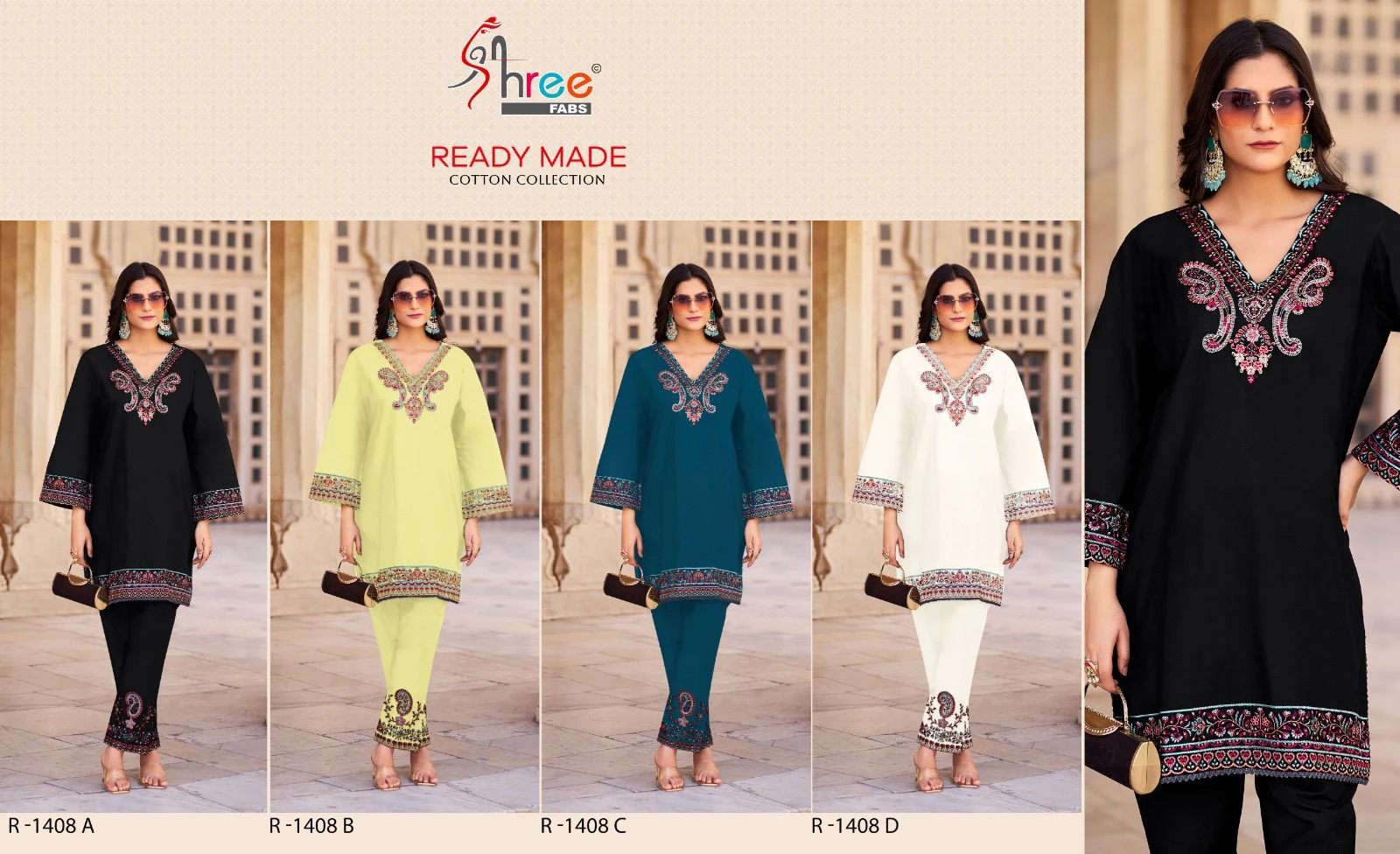 Shree Fabs Sr-1408 Cottan Wholesale Pakistani Kurti with Pant Catalog — Wholesale Pakistani Suits, Shree Fabs wholesale from Surat — view 6